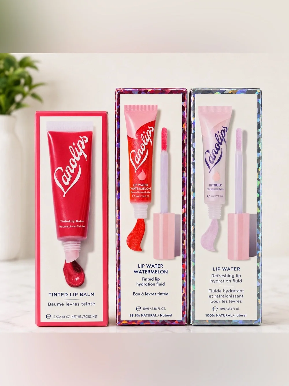 Lanolips Lip Care 3-Piece Bundle Tinted Lip Balm & Lip Water Watermelon NEW